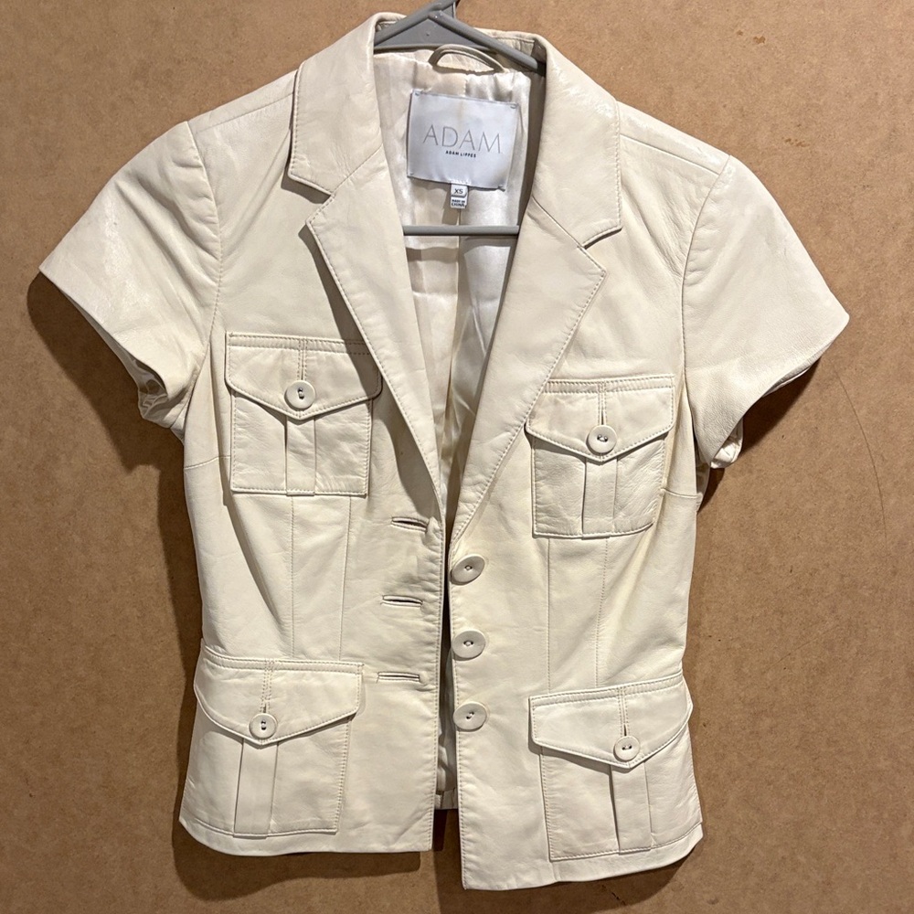 Adam Lippes Cream Short Sleeve Leather Blazer